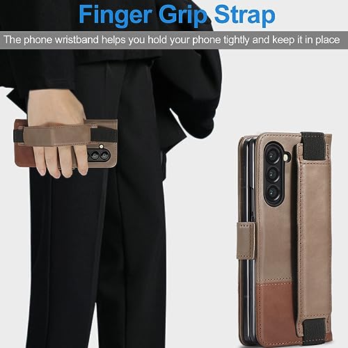 KEZiHOME Genuine Leather Wallet Case for Samsung Galaxy Z Fold 6 - color: Gray Brown, size: Galaxy Z Fold 6 Case