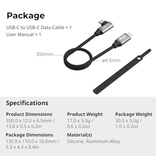 SMALLRIG USB4 40Gbps USB-C Cable 240W & 8K@60Hz Video 35cm/13.8in - 5075 - size: 35 cm/13.8 in, style: Straight to Angled