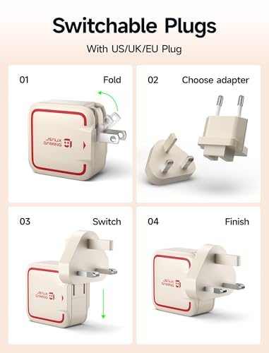 JSAUX 65W GaN USB C Charger for Switch 2, EU/UK Plug, 6.6FT Cable, White - color: Off-White
