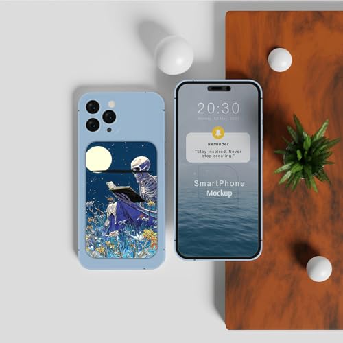 Phone Credit Card Holder Stick on, Cell Phone Pocket Self Adhesive Stretchy Stick on Wallet ID Credit Card Case Pouch Sleeve with Flap for All Smartphones, Book Skull Flower - color: Book Skull Flower