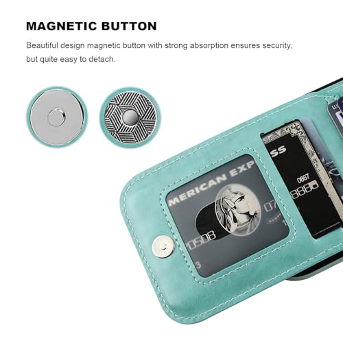 KIHUWEY for iPhone 17 Wallet Case Card Holder Kickstand, Mint Green | Credit Card Slots, PU Leather, Magnetic Clasp, Flip Heavy Duty Protection Cover for Men and Women - color: Mint Green