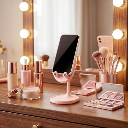 Kathfly 2 Pack Cute Phone Stand for Desk, Pink and White, Cat - color: Pink and White, style: Cat
