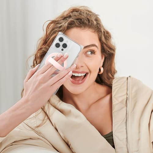 2 PCS Silicone Magnetic Phone Grip Holder,Loop Grip Phone Holder,Easy to Install and Remove,Compatible with Magsafe for iPhone 16/15/14/13/12 Series(Grey+Pink)