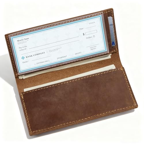CoBak Genuine Leather Checkbook Cover for Women & Men, with RFID Blocking | Classic Design Check Book Holder for Personal and Business - color: *Genuine Leather Brown