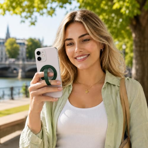 Magnetic Silicone Phone Grip | Super Strong Magnetic Design, 360° Rotation, Comfortable Grip, Compatible with iPhone 16/15/14/13/12 Series, Perfect for Selfies and Watching Videos (Dark Green) - color: Dark Green