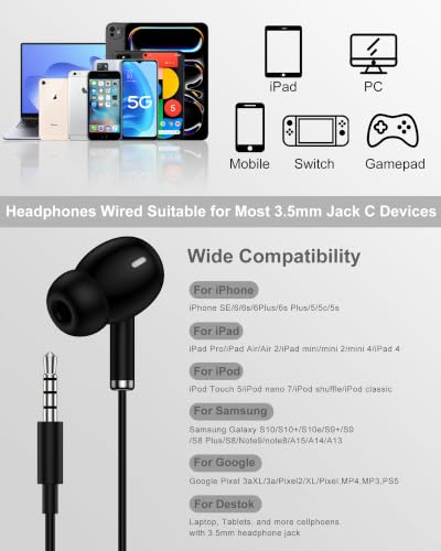 Samsung Earbuds Wired, 3.5mm Headphones with Mic, in-Ear Ear Buds for Apple - color: BLACK 3.5MM Earbuds