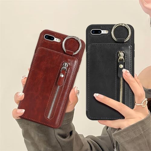 Havaya Flip Wallet Case for iPhone 8 Plus & iPhone 7 Plus - Deep Brown - color: Deep Brown-Ring, size: iPhone 8 Plus & iPhone 7 Plus