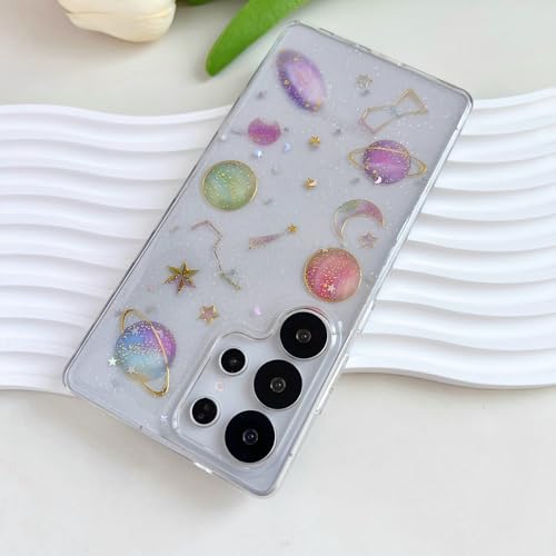 LSEEKA for Samsung Galaxy S25 Ultra Clear Case with Glitter Stars Planet Universe Design,Sparkle Bling Cute Slim Soft TPU Protective Women Girl's Phone Cover for Samsung Galaxy S25 Ultra - size: for Samsung S25 Ultra