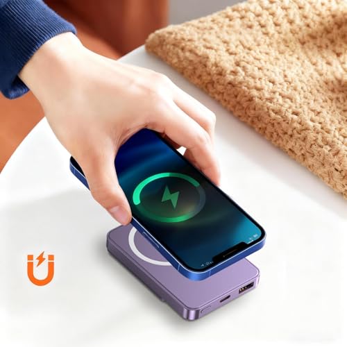 Wireless Charger Pad 20000mAh, Magnetic Fast Charging Hub for Phone Earbuds Smart Watch, Portable Power Bank Charger for Desk Home Office Travel Device - color: Purple
