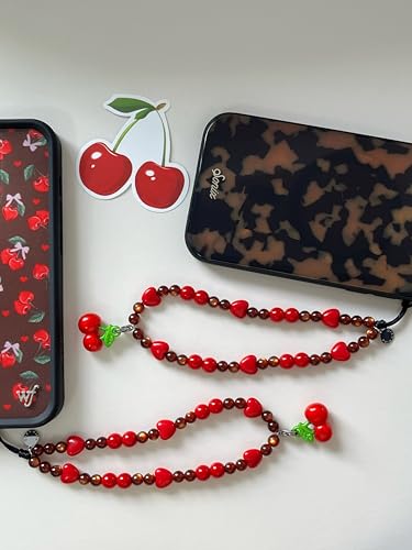 Drawwind Phone Charm Beaded Wristlet Strap Universal Cell Phone Lanyard Cute Bracelet Wrist Strap Beaded Chain String Handmade Accessories for Case Camera Bags (Sweet Cherries) - color: Sweet Cherries