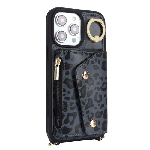 Lipvina Crossbody Wallet Case for iPhone 13 Pro Max,Black Leopard - color: 04-Black Leopard, size: iPhone 13 Pro Max 6.7"