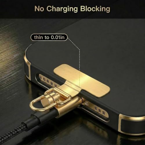 360°Rotatable Metal Phone Tether Tab for iPhone,Cell Phone Lanyard Replacement Part for All Full Phone Cases - color: A1-black+gold-short Thin Strip