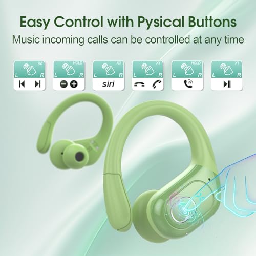 Wireless Earbuds 75H Bluetooth 5.4 Sport Headphones with Earhooks, Green - color: Green
