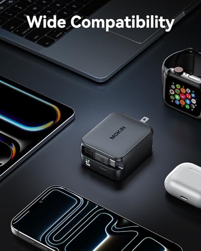 MOKiN Retractable USB C Charger Cable, 67W 2-Port Fast Charging Wall Plug - color: Gray