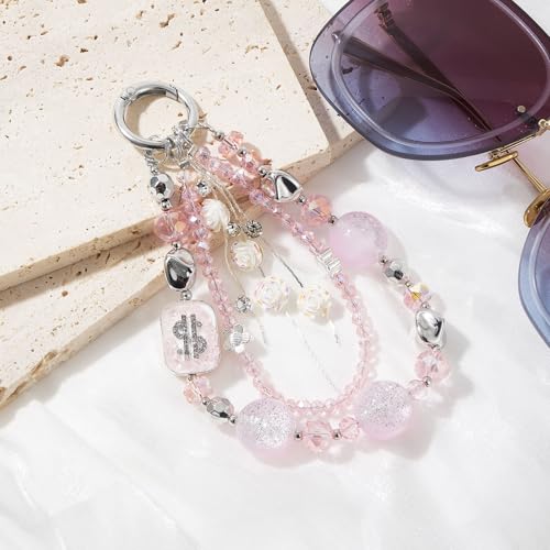 WOZEAH Phone Charm for Women, Beaded Wrist Strap Lanyard with Tether Tab – Anti-Theft Hands-Free Detachable Phone Chain Wristlet - color: Rose Tassel