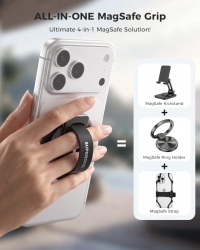 SUPERONE MagSafe Phone Grip, Dual-Fold Silicone Loop Stand for iPhone
