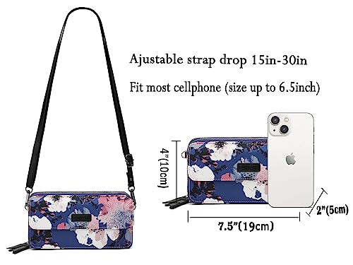 RFID Crossbody Wallet Wristlet Purse with Phone Pocket For Women Vegan Leather - color: Zi-rose Navy