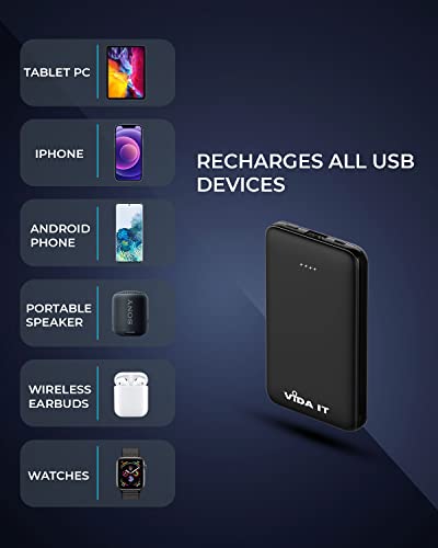 Compact Power Bank Portable Battery Pack for Heated Clothing Vest Jacket Hoodie 5000mAh Pocket Size Portable Charger for iPhone Android Cellphone Portable Battery Charger with Built-In Cable USB/USB-C