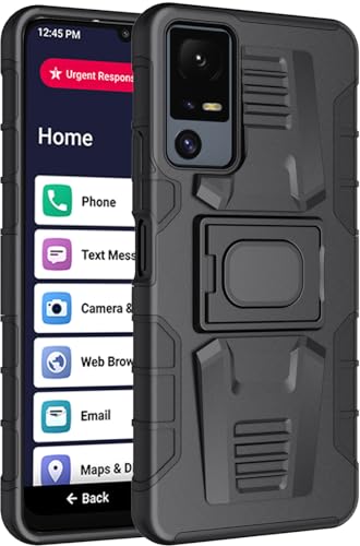Nakedcellphone Rugged Combo for Jitterbug Smart 4 Phone Case - Black | Hybrid Cover + Belt Clip Holster, Rotating Holder, Ring Grip, with Kickstand, Mounting Plate, Fits Lively Smart4 or TCL 40XL - color: Black