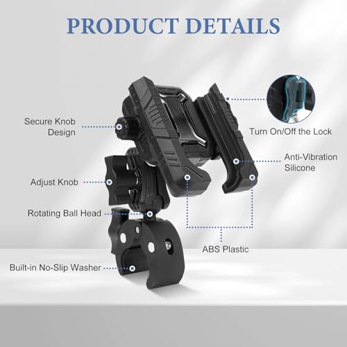 Universal Phone Mount for Bike/Motorcycle/Scooter/ATV, 720° Rotatable Anti-Shake Holder with One-Hand Quick Release &Secure Lock Knob, Fits 5.4-7.2” iPhone 16/15/14/13 Pro Max, 75026 - size: Phone holder Super Clamp