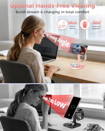 Hevanto 3 in 1 Wireless Charger for Samsung Galaxy, 15W MagSafe Charging - color: Pink, size: 15W