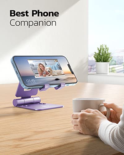 Nulaxy Full Aluminum Dual Folding Cell Phone Stand for Desk, Purple - color: E-Purple