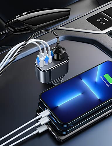 4 in 1 USB C Car Charger Adapter, 210W Multi USB Cigarette Lighter Adapter