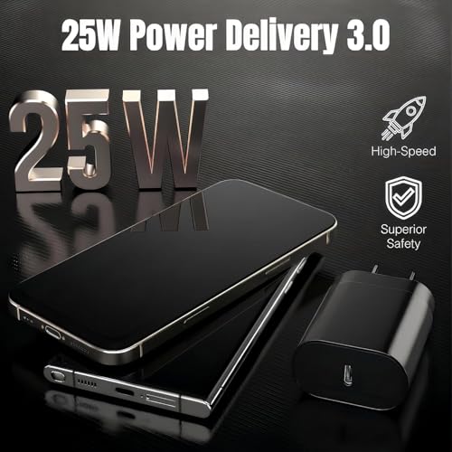 TT&C 2-Pack 25W USB C Fast Charger with 6FT Long Cable (Black) - color: Black, size: 6ft