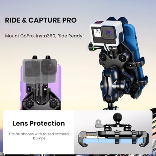 Motorcycle Phone Mount Holder with Vibration Dampener Anti-Shake 720° Adjustable for iPhone 16 Pro Max for Samsung 5.4''-6.9'' Phone Anti-Theft Dirt Bikes(Clamp Base 0.47-1.77" Handlebar) - style: Clamp Base