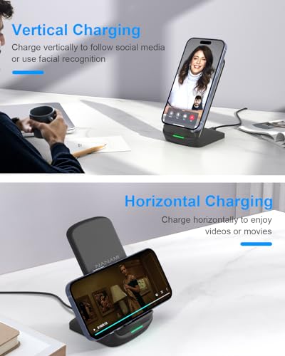 NANAMI Upgraded Fast Wireless Charger, Wireless Charging Stand Compatible with Samsung Galaxy S26/S26+/S25/S24/S23 & Phone Charger Dock for iPhone 18 Pro/18 Pro Max/17/17 Air/16/16 Plus/16 Pro/15/14 - color: Black, size: 1Pack