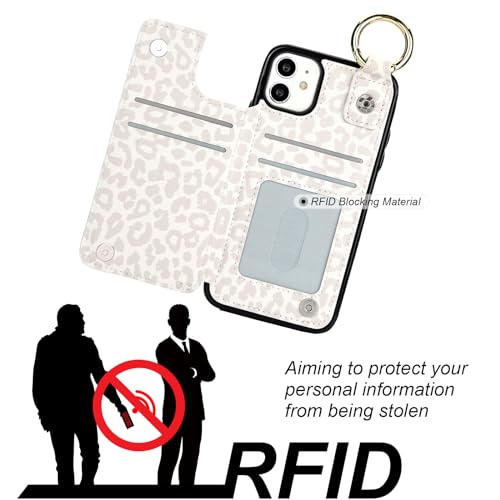 HAOPINSH for iPhone 11 Wallet Case with Card Holder, White Leopard Cheetah Print Back Flip Folio PU Leather Kickstand Card Slots Case, Finger Grip Ring Double Magnetic Clasp Shockproof 6.1" - color: White Leopard Grip Ring