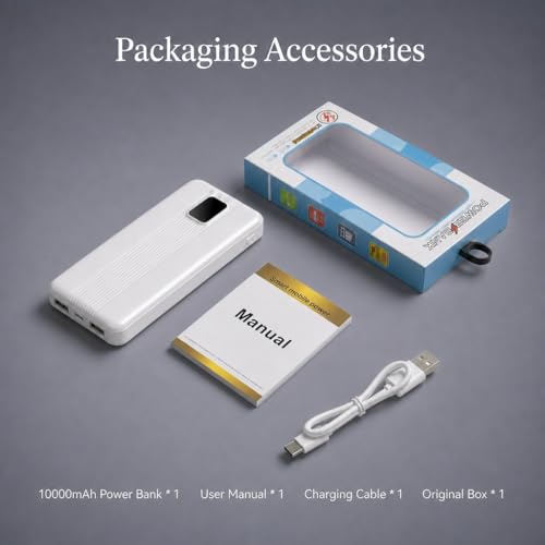 10000mAh Portable Charger with 4 Built-in Cables, 22.5W Fast Charging Power Bank, LED Display, Slim Travel Battery Pack for iPhone 17/16/15/14, Samsung Galaxy, iPad & More - color: White