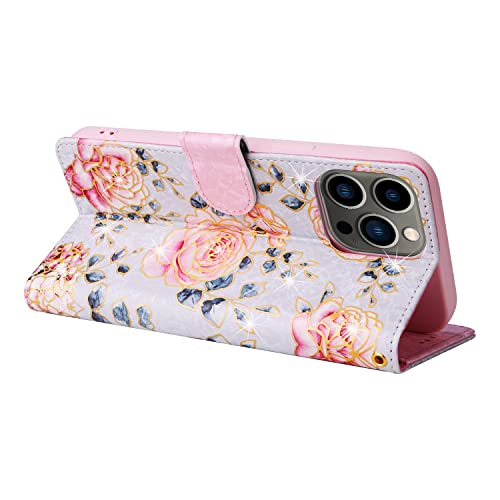 UEEBAI Wallet Case for iPhone 14 Pro, PU Leather Phone Cover Kickstand RFID Blocking Flip Case Card Slots Wrist Strap Relief Engraved Pattern Magnetic Closure Flower Folio Wallet, Purple Rose - color: Purple Rose, size: iPhone 14 Pro