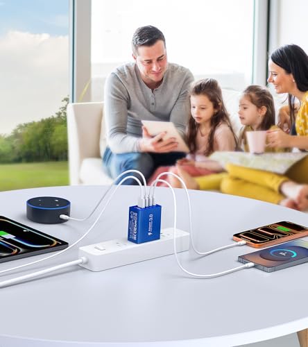 60W USB C Fast Charger Cube,2 Pack PD+QC Charging Block Power Adapter 5 Port Wall Mount Plug for iPhone 17 16 15 14 13, Motorola, LG, Google Pixel 6a/6 Pro/6/5a/5/4/4A Box Brick (Dark Blue) - color: Dark Blue