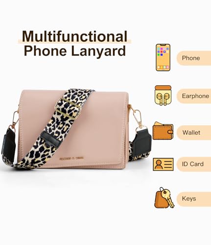 TiMOVO Clip and Go Phone Strap Crossbody with Leather Wallet, Adjustable Anti-Theft Lanyard with Pouch for Most Phone Case - color: Leopard
