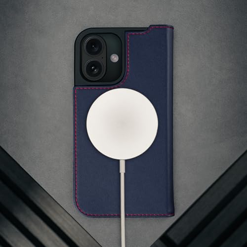 TORRO Leather Case Compatible with iPhone 17 6.3" 2025 - Premium Leather Wallet Flip Case with Kickstand and Card Slots (Compatible with Official MagSafe Chargers) - Navy Blue - color: Navy Blue with Red Detail, size: iPhone 17