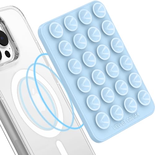 Velvet Caviar Suction Cup Phone Case Mount Compatible with MagSafe Devices Only - Magnetic Silicone Sticky Phone Grip Holder for iPhone Back of Phone - Mirror Gripper (Blue) - color: Blue