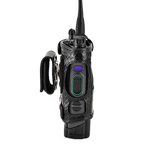 Turtleback Radio Holster for Motorola APX6000 – Durable Basket Weave Leather Radio Holster with Heavy-Duty Ratcheting 2.25" Belt Loop – All-Button Access – Fits Slim or Extended Battery - color: Black Basketweave APX6000 Belt Loop