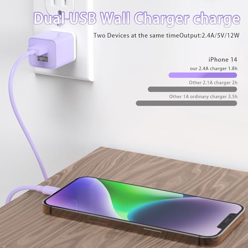 5Pack iPhone Charger Dual Port USB Wall Charger with 6FT Lightning Cable
