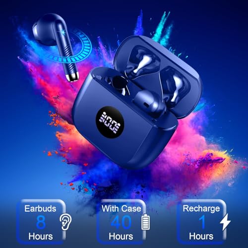 Wireless Earbuds, Bluetooth 5.4 Headphones, LED Power Display, Bass Stereo - color: Oriental Blue