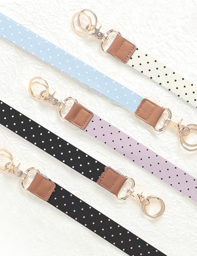 Phone Lanyard Crossbody Strap, Adjustable Neck Strap and Wristlet Strap for Phone Wallet ID Badge with 2 Phone Tabs - color: Black White Dots