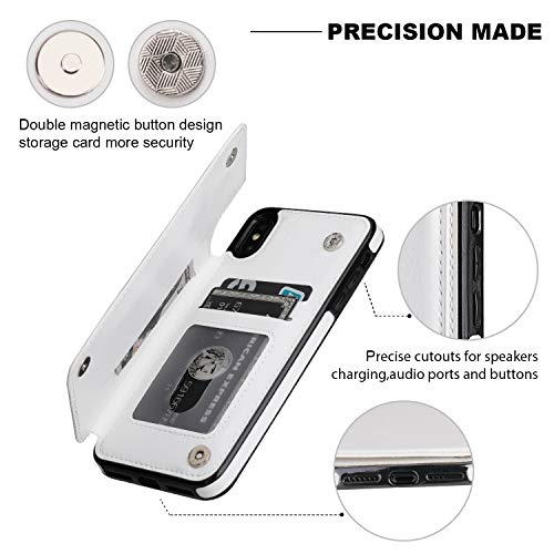ONETOP for iPhone Xs Max Wallet Case with Credit Card Holder,White | Kickstand,ID/Cash Holder,Case Wallet with Card Slots,Double Magnetic Clasp,Durable PU Leather Shockproof Cover for Women Men - color: iPhone Xs Max 6.5" White