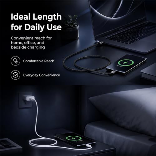 HIFI WALKER USB C to USB C Cable 2 Pack, 3.3ft Braided Cord, Black & White