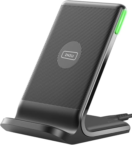 INIU Wireless Charger, 15W Fast Wireless Charging Phone Station with LED - color: Black, size: 1 Pack