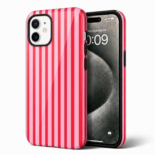 Soft TPU Bumper & Hard PC Back Phone case for iPhone 11 Red | Dual Layer, Drop Protection, Cute Red Striped, Matte Comfort Grip, for Women - size: iPhone 11
