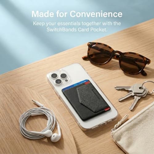Switchbands Card Holder for Phone Case (Pack of 3) – Stick On Phone Wallet, Adhesive Credit Card & ID Holder for Back of Phone, Slim & Secure, Compatible with iPhone & All Smartphones, Black