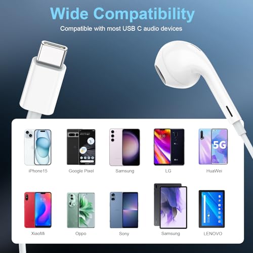 Sundix USB C Headphones, Wired Earbuds in-Ear with Mic for iPhone 17 16 15