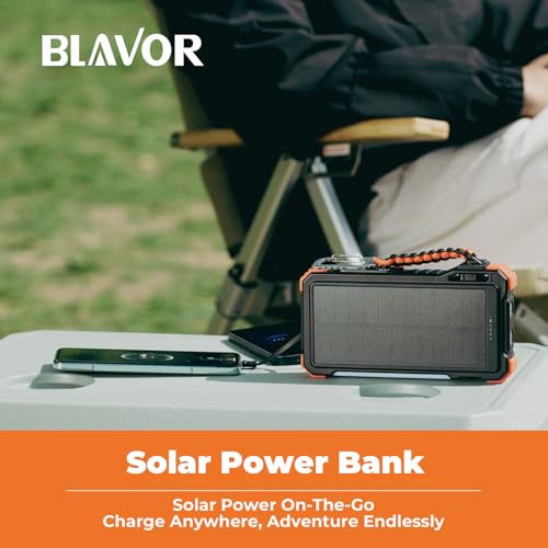 BLAVOR Solar Power Bank 20000mAh, Wireless Charger for Phones & Apple Watch - color: Orange