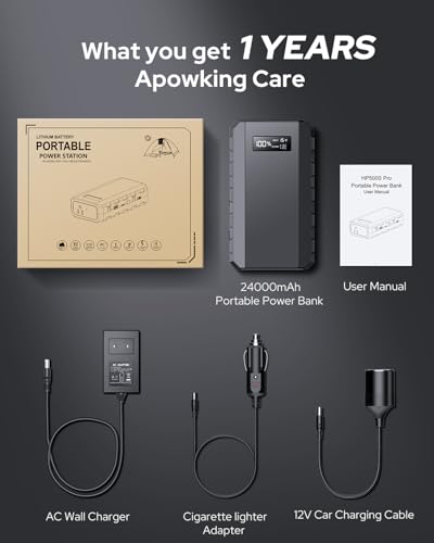 Apowking Portable Power Bank with AC Outlet, 65W Portable Laptop Charger - color: Black