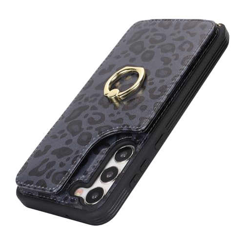Lipvina for Samsung Galaxy S23 Plus Case with Card Holder and Strap for Women,Crossbody Lanyard,Ring Stand,Snap Clasp,Cute Phone Wallet Cases 6.6 inch(Black Leopard) | Cute Crossbody Lanyard Wallet,4 Card Holder,RFID Blocking,and a 360° Ring Kickstand.Lig